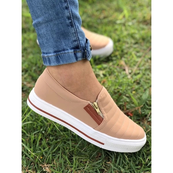 Tênis  Feminino Casual Slip On Com Zíper Confortável