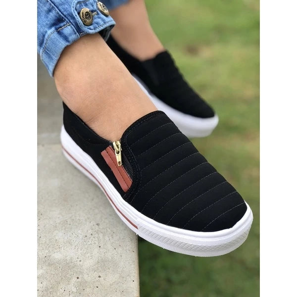 Tênis  Feminino Casual Slip On Com Zíper Confortável