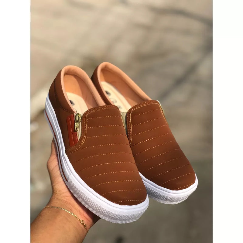 Tênis  Feminino Casual Slip On Com Zíper Confortável