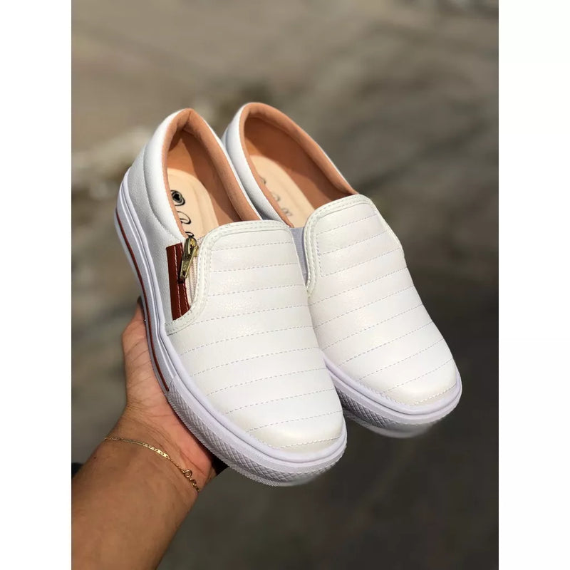 Tênis  Feminino Casual Slip On Com Zíper Confortável