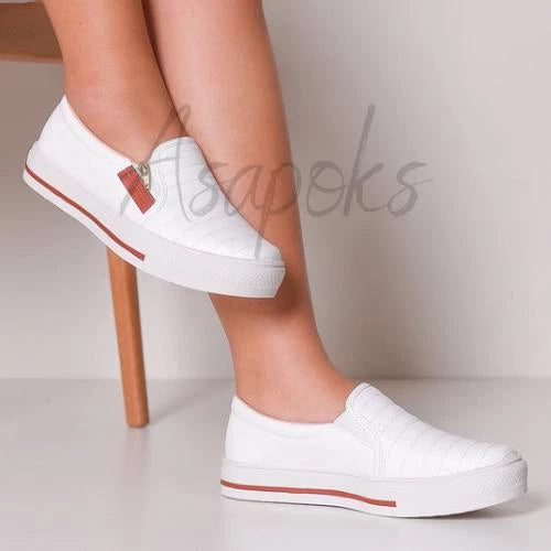 Tênis  Feminino Casual Slip On Com Zíper Confortável