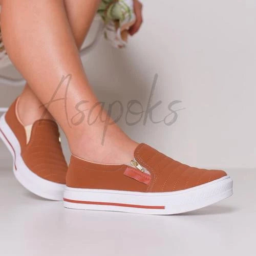 Tênis  Feminino Casual Slip On Com Zíper Confortável