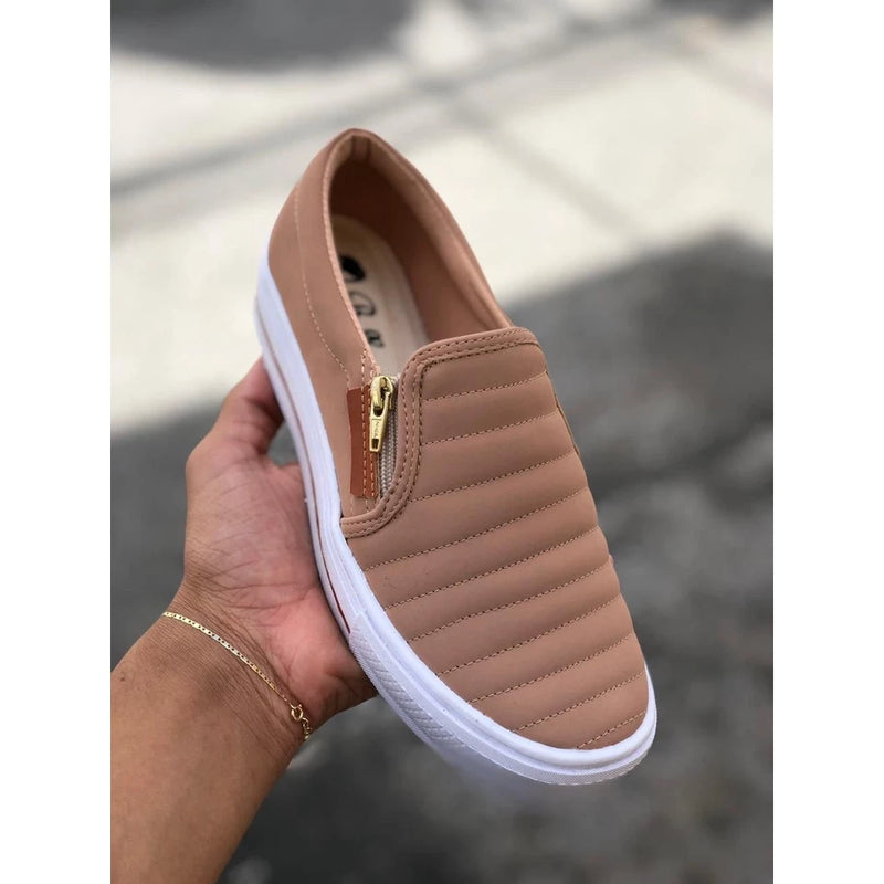 Tênis  Feminino Casual Slip On Com Zíper Confortável