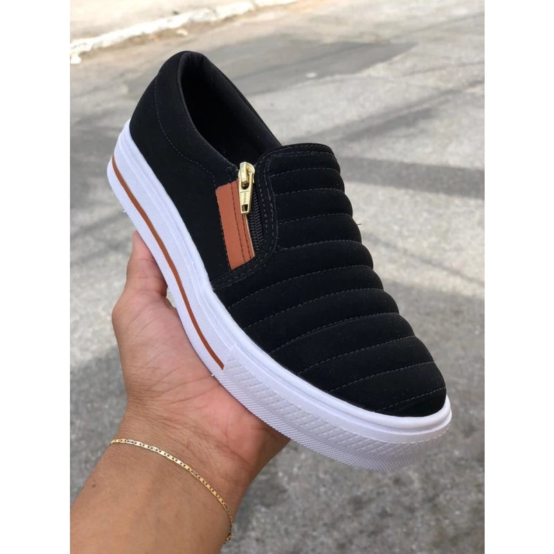 Tênis  Feminino Casual Slip On Com Zíper Confortável