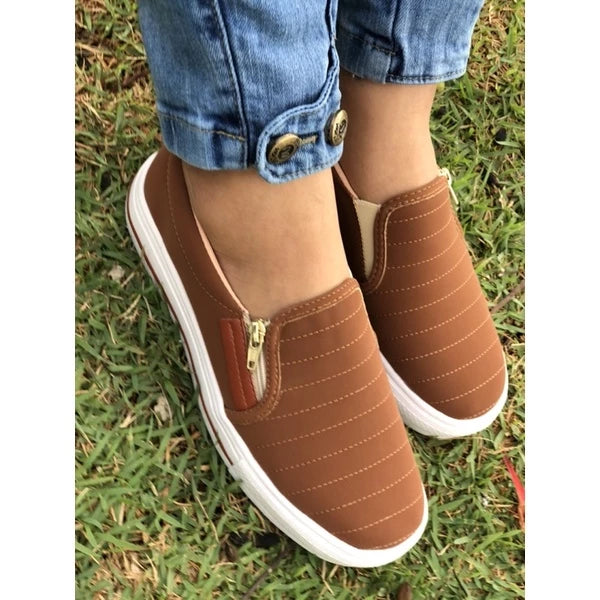 Tênis  Feminino Casual Slip On Com Zíper Confortável